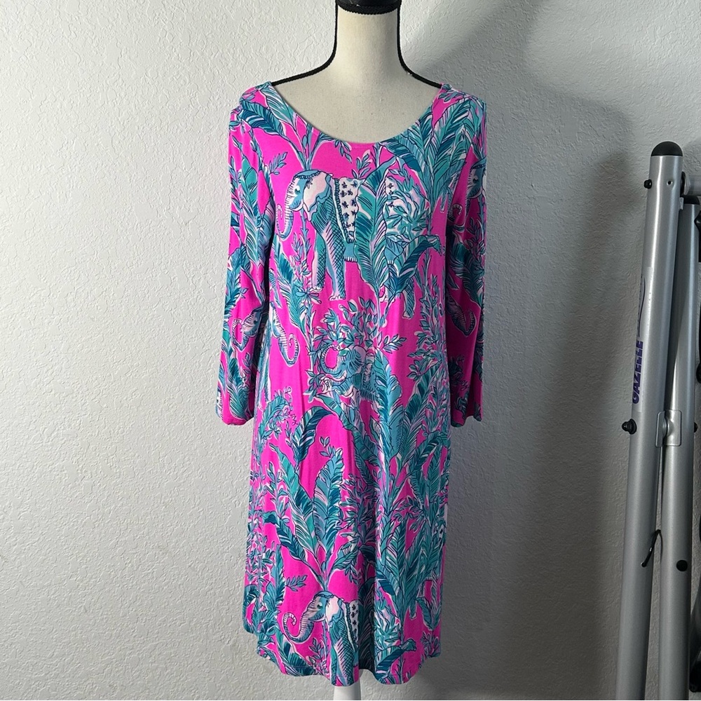 Lilly Pulitzer Mandevilla Ophelia Swing Dress Pink Blue Elephant Large Casual